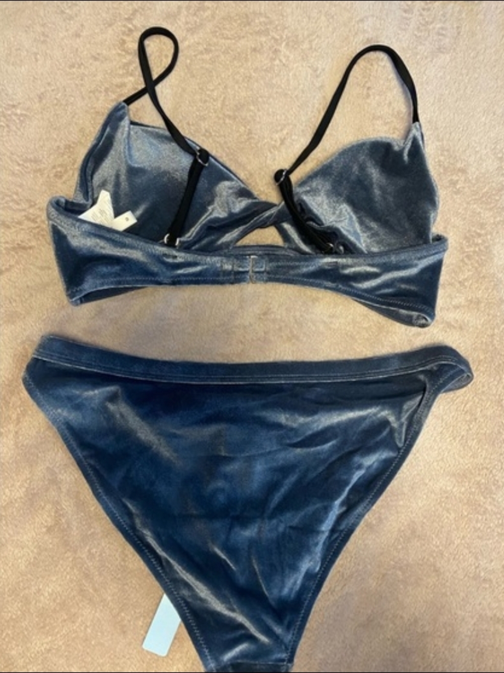 Cupshe Velvet-Look Gray- Blue Two-Piece Bikini Set Size Large - Picture 2 of 7